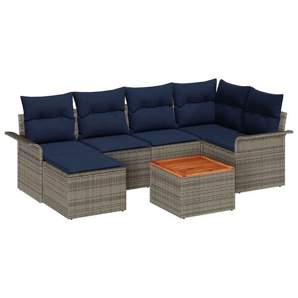 vidaXL Garden Sofa Set with Cushion 7 pcs Grey Poly Rattan