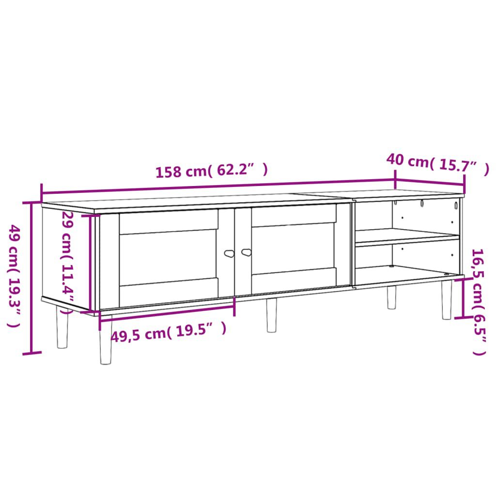 vidaXL TV Cabinet SENJA Rattan Look Black 158x40x49cm Solid Wood Pine
