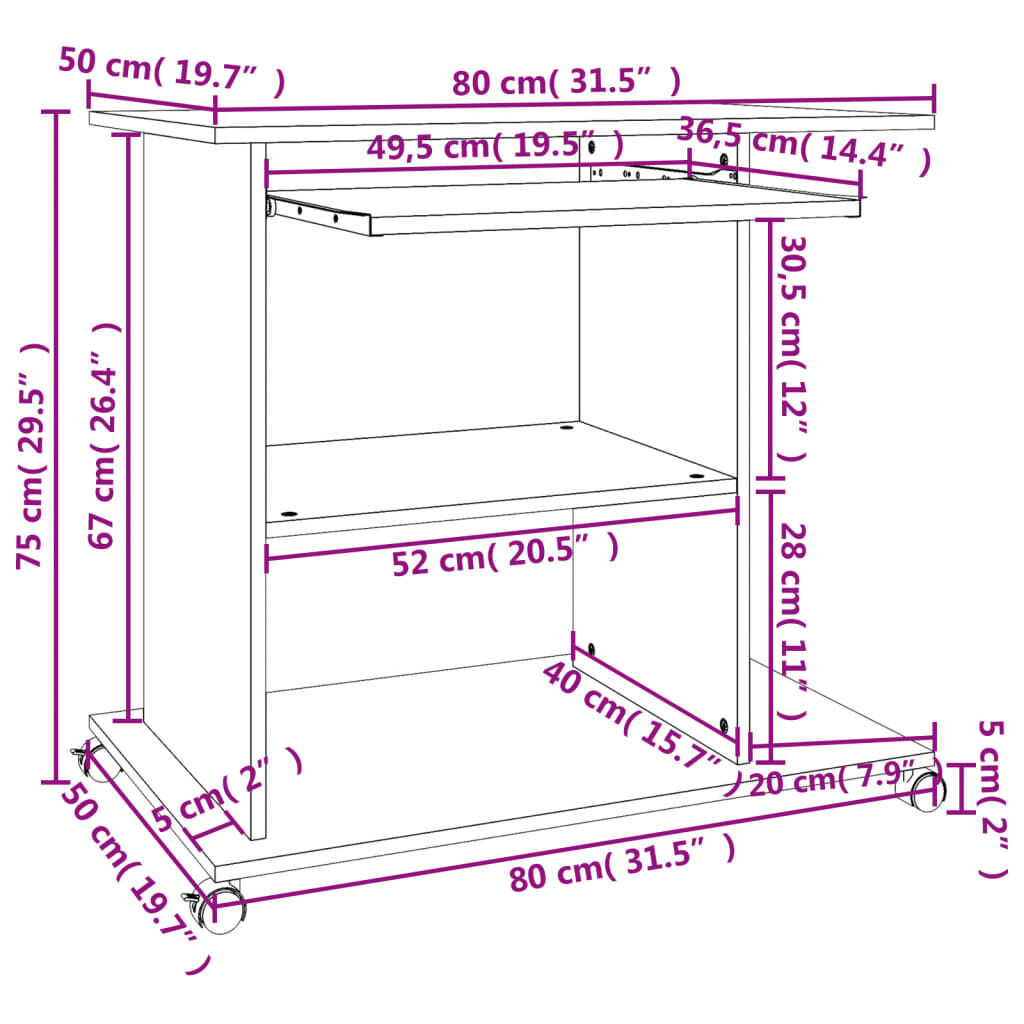 vidaXL Computer Desk Grey 80x50x75 cm Engineered Wood
