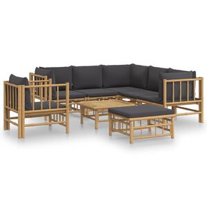 vidaXL 8 Piece Garden Lounge Set with Dark Grey Cushions Bamboo