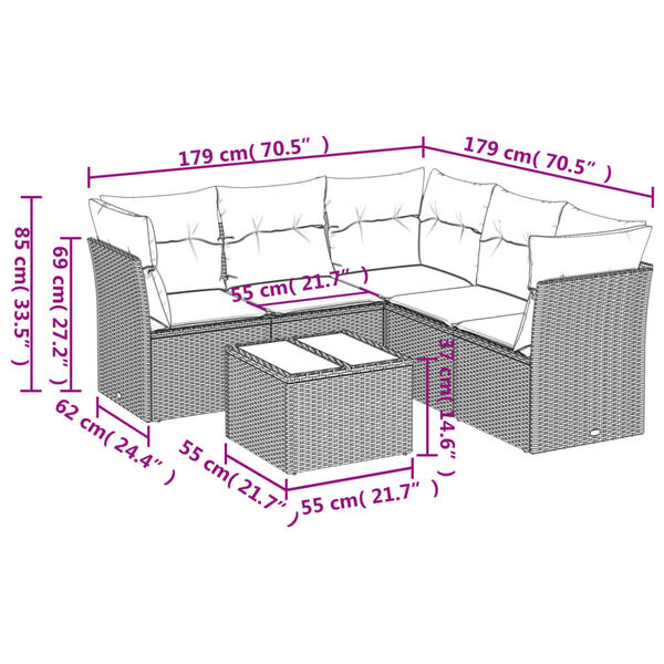 vidaXL 6 Piece Garden Sofa Set with Cushions Brown Poly Rattan