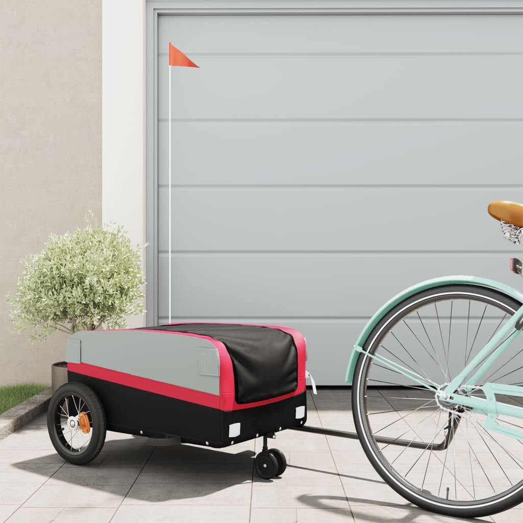 vidaXL Bike Trailer Black and Red 30 kg Iron