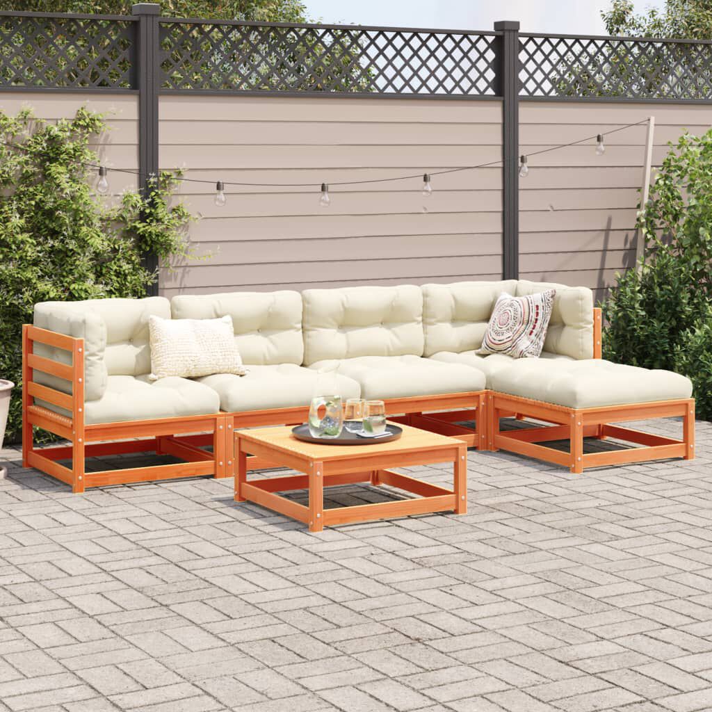 vidaXL 6 Piece Garden Sofa Set with Cushions Wax Brown Solid Wood Pine