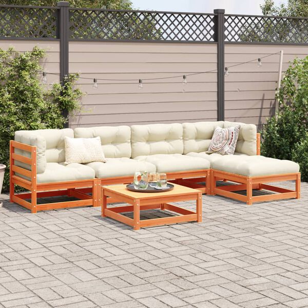 vidaXL 6 Piece Garden Sofa Set with Cushions Wax Brown Solid Wood Pine