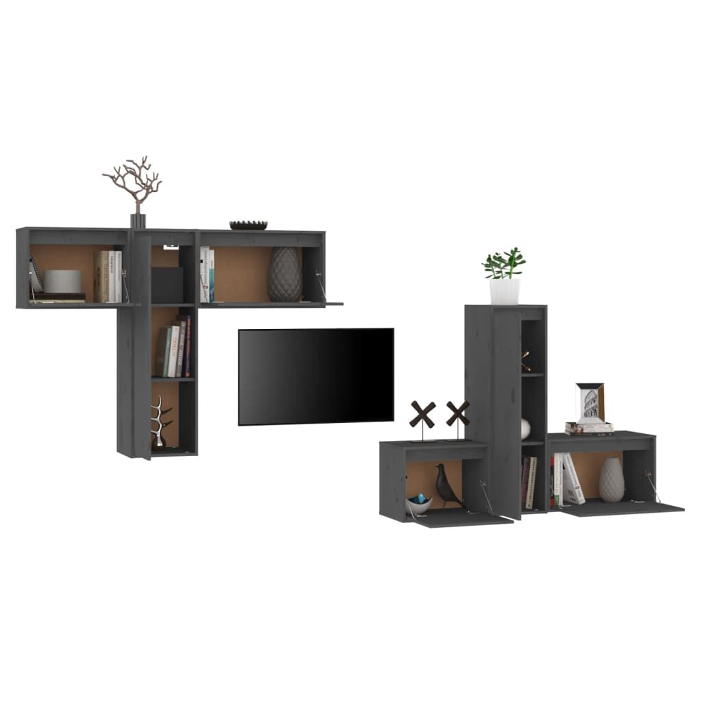 vidaXL TV Cabinets 6 pcs Grey Solid Wood Pine