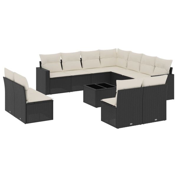 vidaXL 12 Piece Garden Sofa Set with Cushions Black Poly Rattan