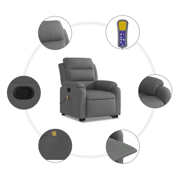 vidaXL Stand up Massage Recliner Chair Dark Grey Fabric