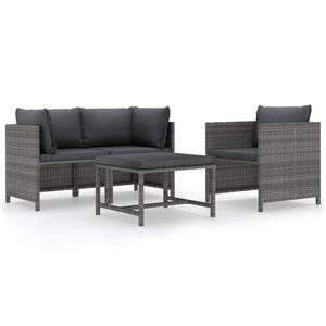 vidaXL 4 Piece Garden Sofa Set with Cushions Poly Rattan Grey