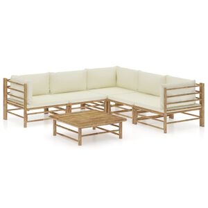 vidaXL 6 Piece Garden Lounge Set with Cream White Cushions Bamboo
