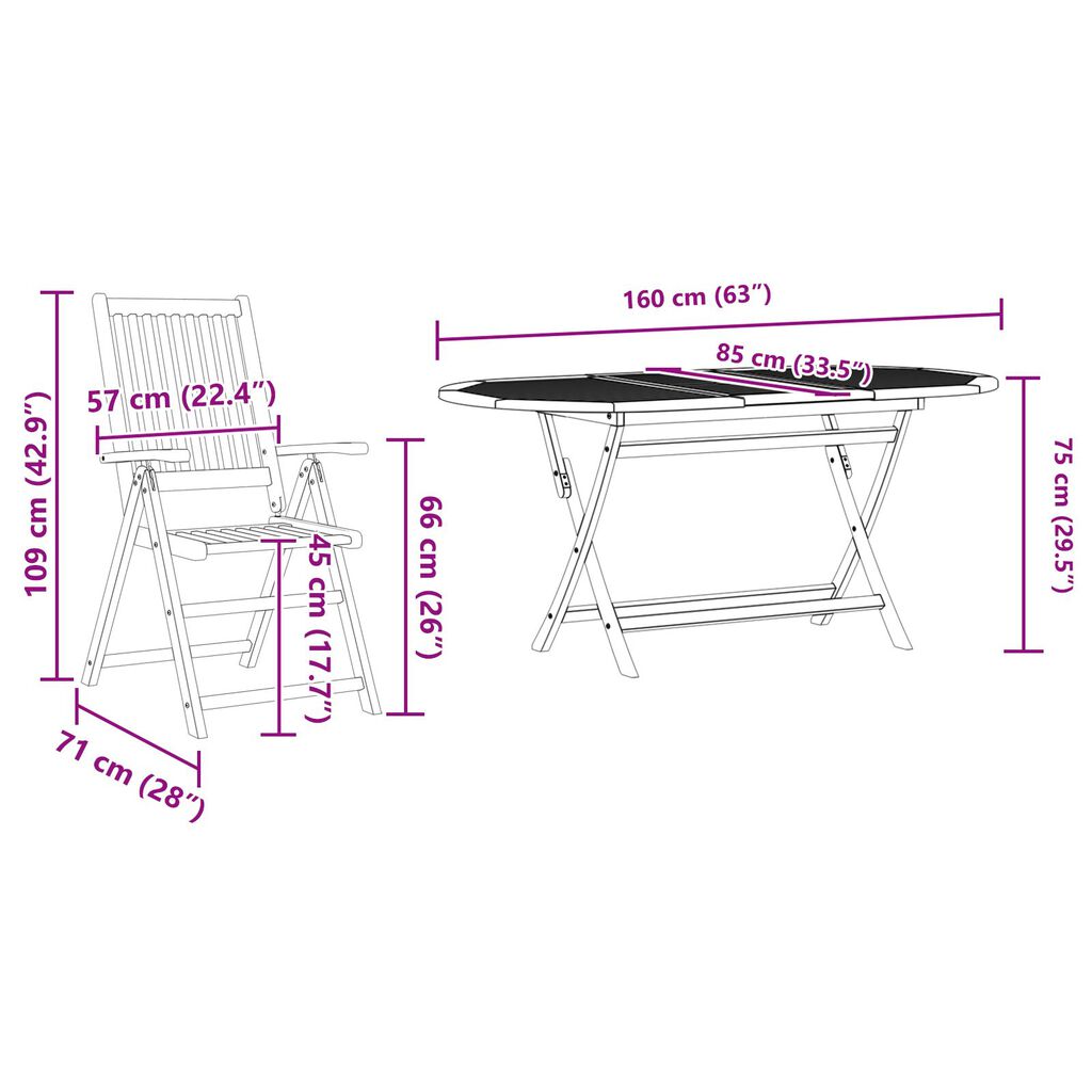 vidaXL Outdoor Dining Set Set of 5 Natural Wood Solid Acacia Wood