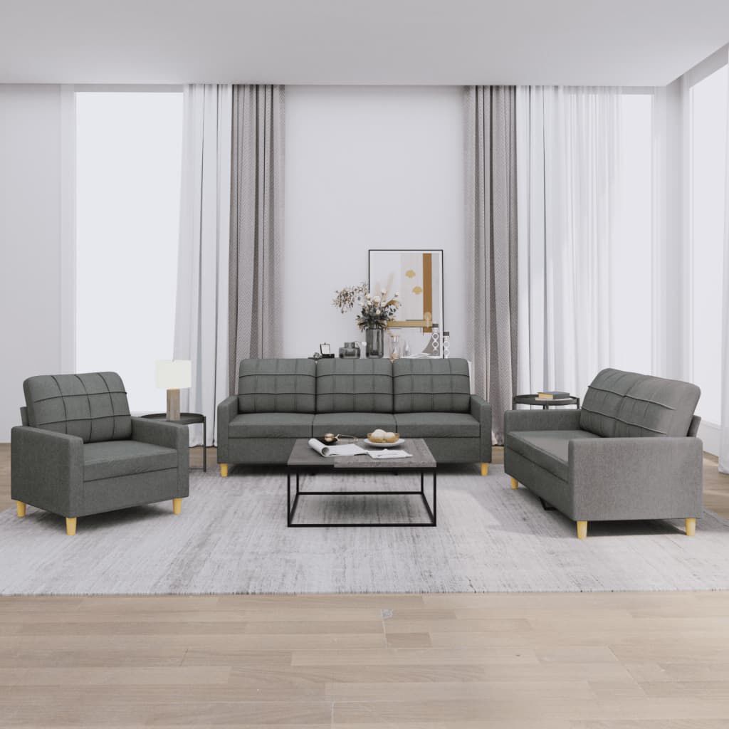 vidaXL 3 Piece Sofa Set with Cushions Dark Grey Fabric