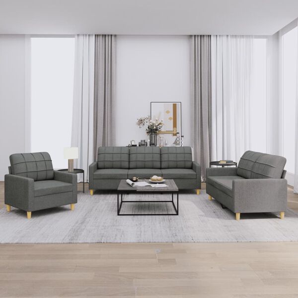vidaXL 3 Piece Sofa Set with Cushions Dark Grey Fabric