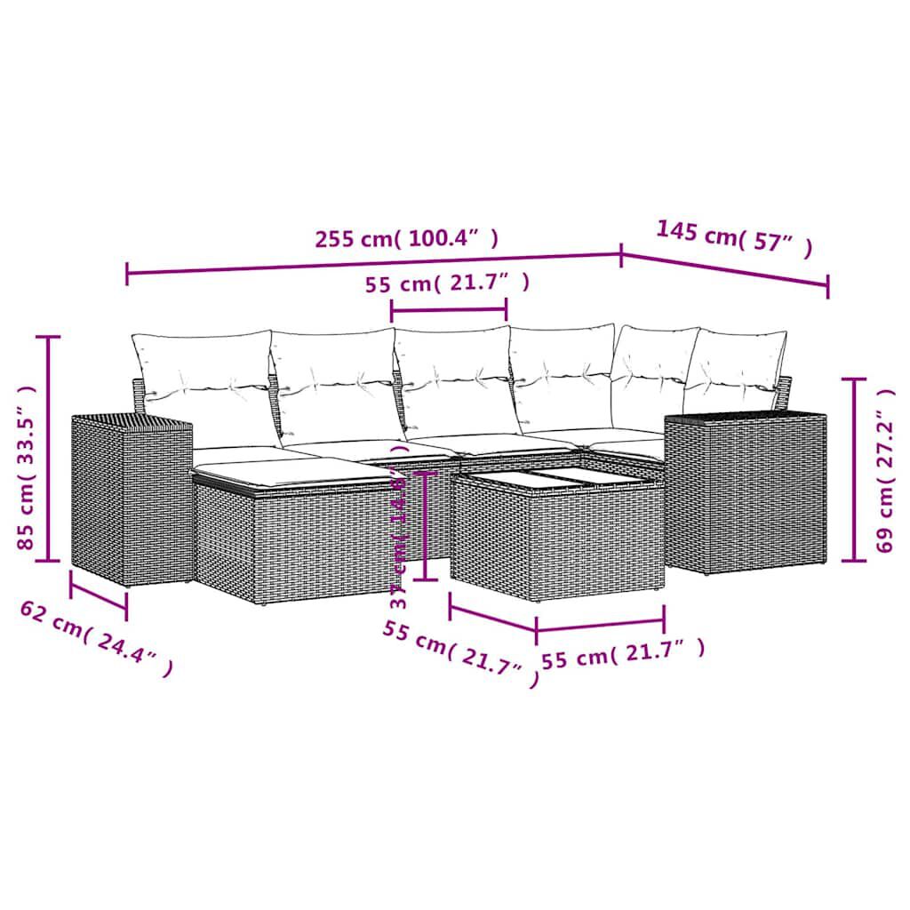 vidaXL 7 Piece Garden Sofa Set with Cushions Brown Poly Rattan