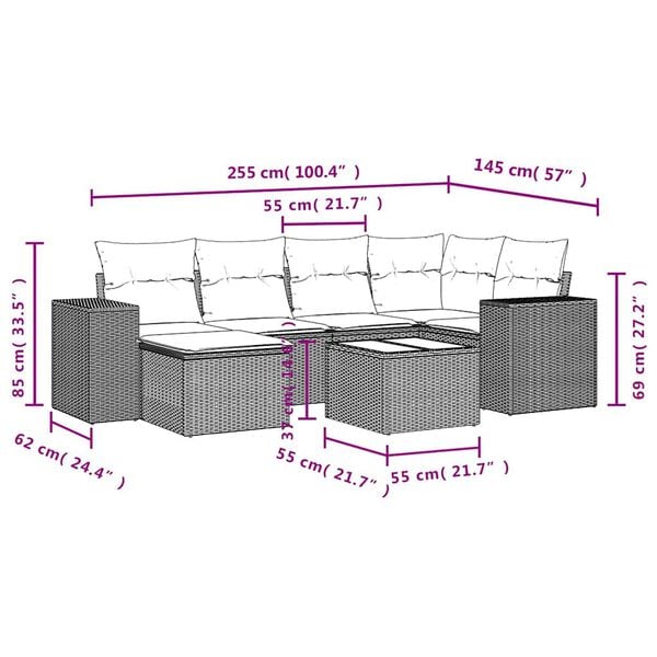 vidaXL 7 Piece Garden Sofa Set with Cushions Brown Poly Rattan