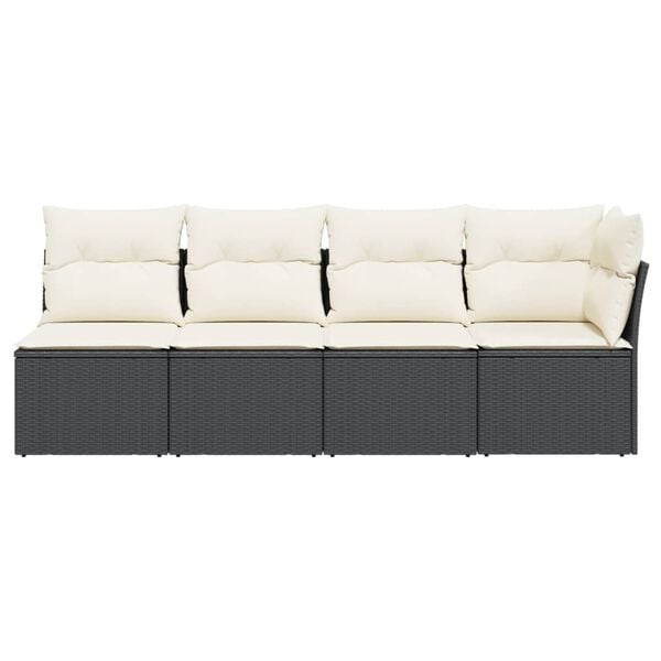 vidaXL Garden Sofa with Cushions 4-Seater Black Poly Rattan