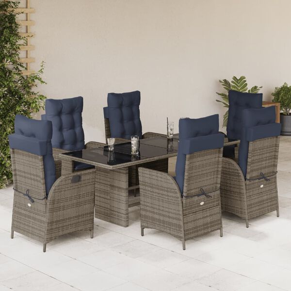vidaXL 9 Piece Garden Dining Set with Cushions Grey Poly Rattan