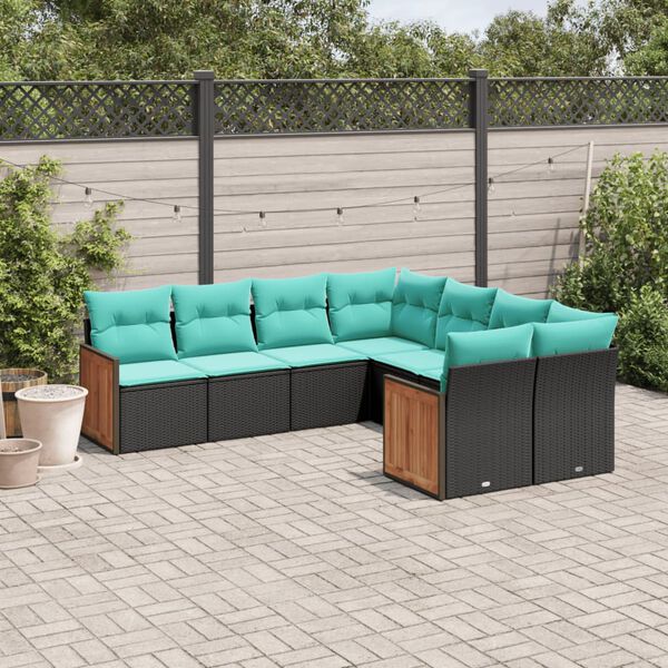 vidaXL 8 Piece Garden Sofa Set with Cushions Black Poly Rattan