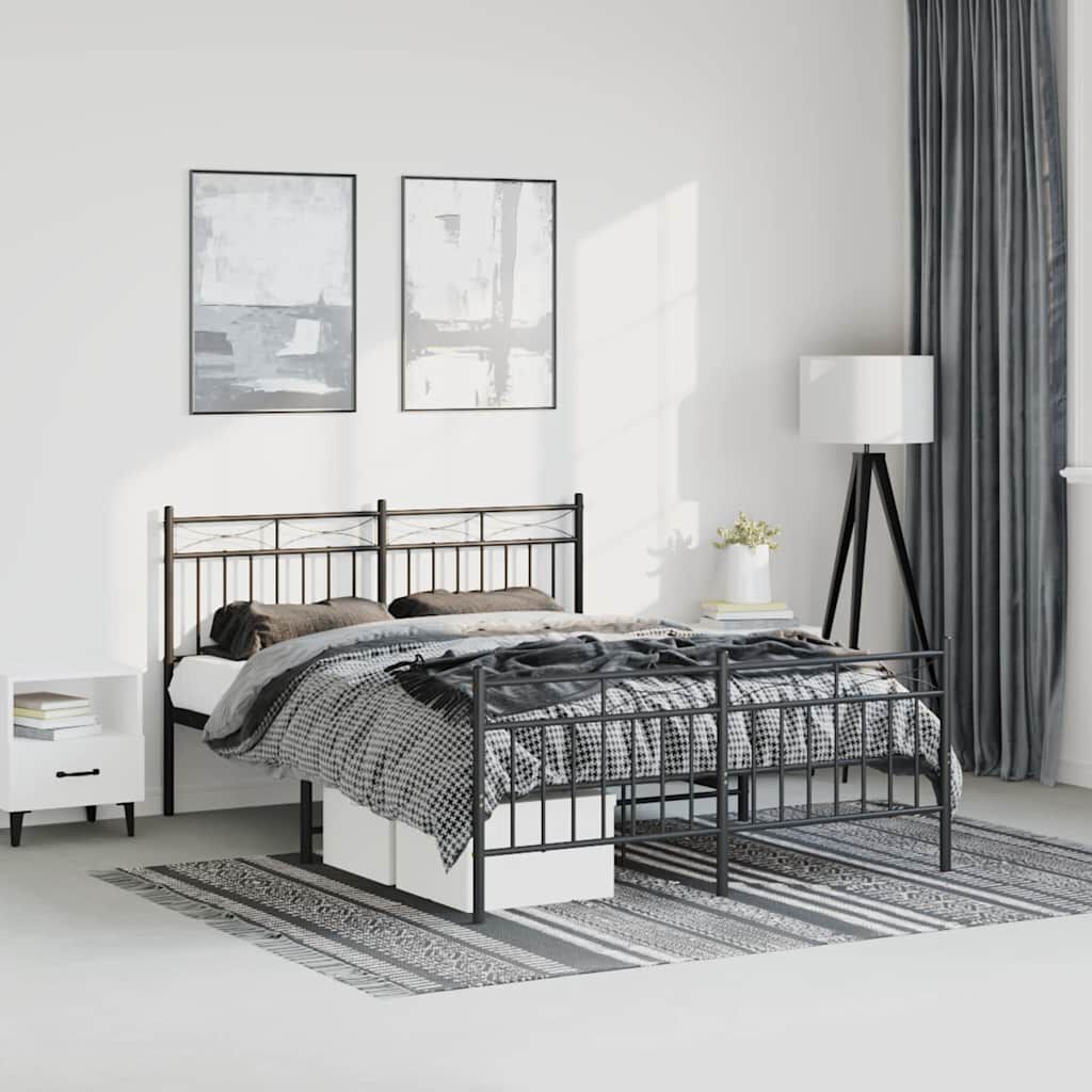 vidaXL Metal Bed Frame without Mattress with Footboard Black 150x200cm