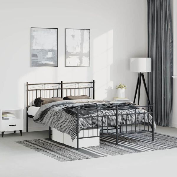 vidaXL Metal Bed Frame without Mattress with Footboard Black 150x200cm