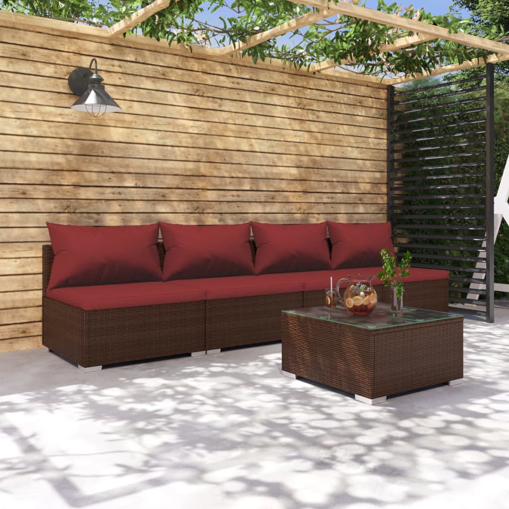vidaXL 5 Piece Garden Lounge Set with Cushions Poly Rattan Brown