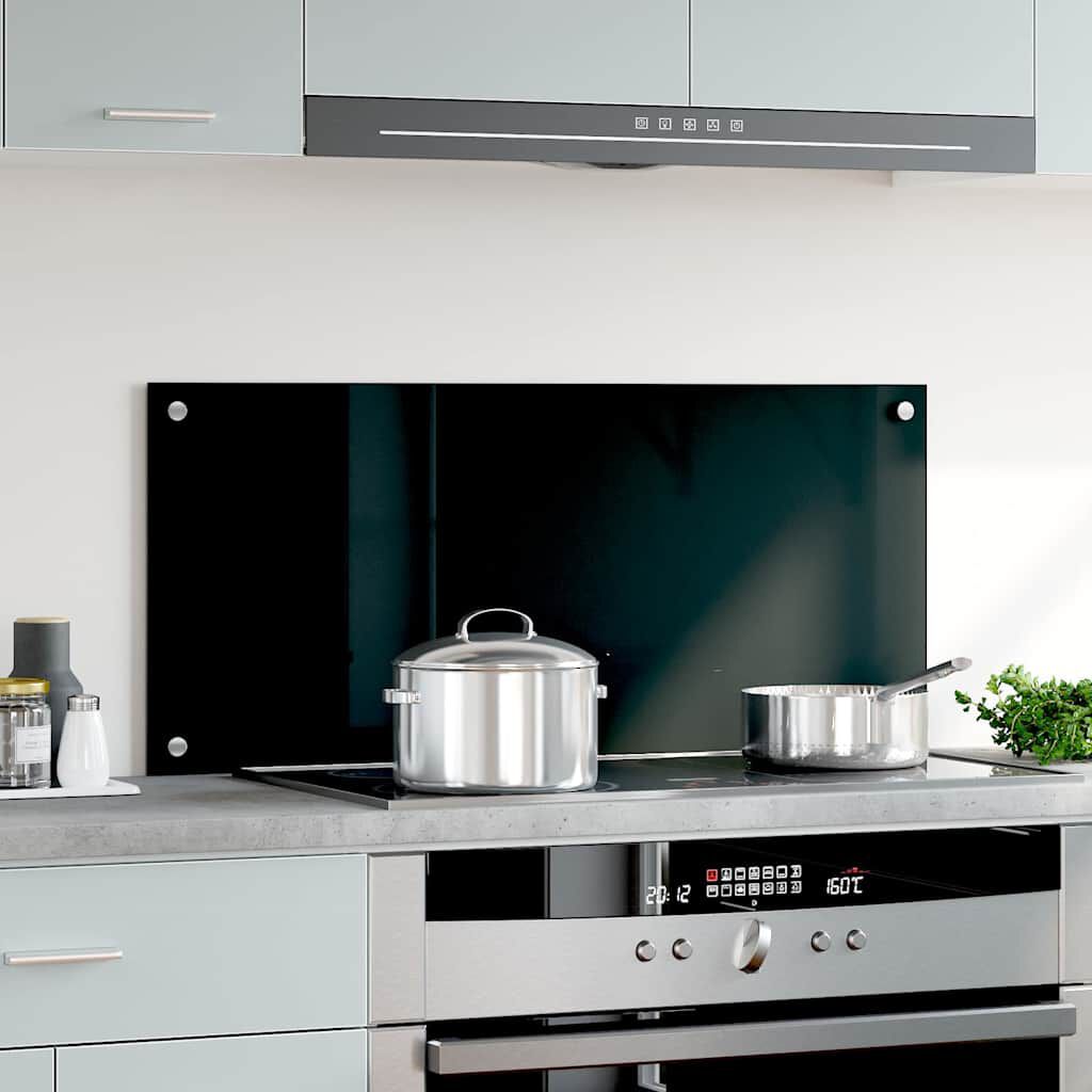 vidaXL Kitchen Backsplash Black 90 x 40 cm Tempered Glass