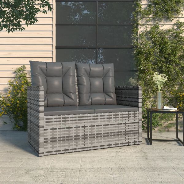 vidaXL Garden Bench with Cushions Grey 105 cm Poly Rattan