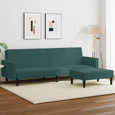 vidaXL 2-Seater Sofa Bed with Footstool Dark Green Velvet