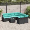 vidaXL Sofa Set with Cushion 9 pcs Black and Turquoise Poly Rattan