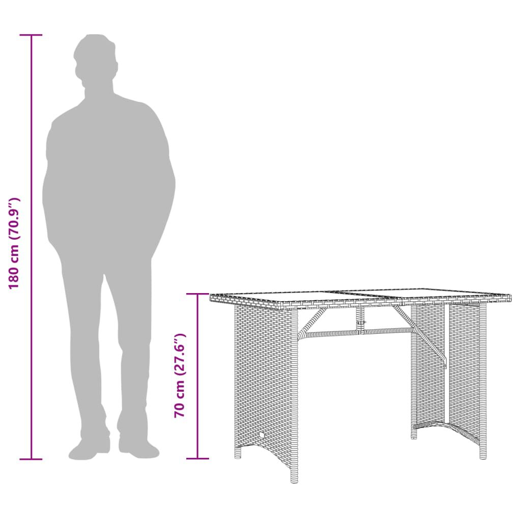 vidaXL Garden Table with Glass Top Grey 110x68x70 cm Poly Rattan