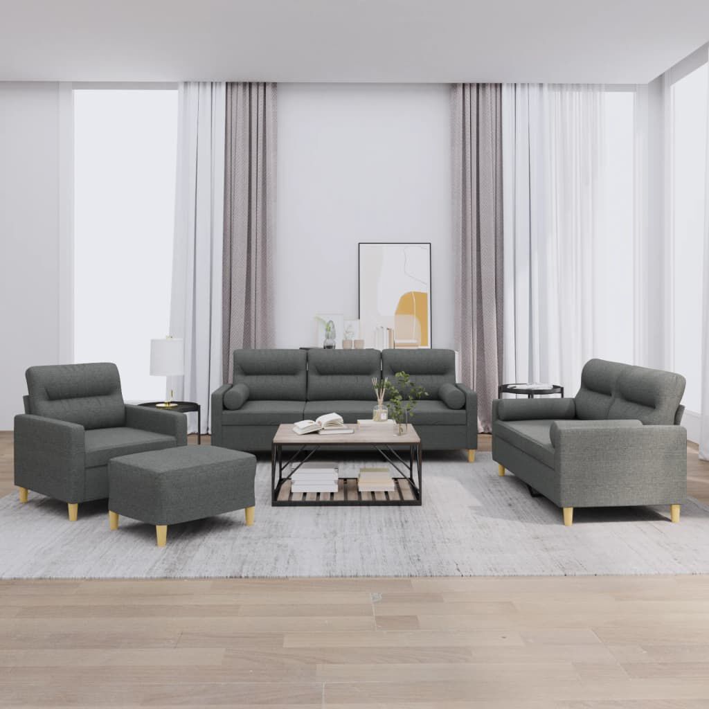 vidaXL 4 Piece Sofa Set with Pillows Dark Grey Fabric