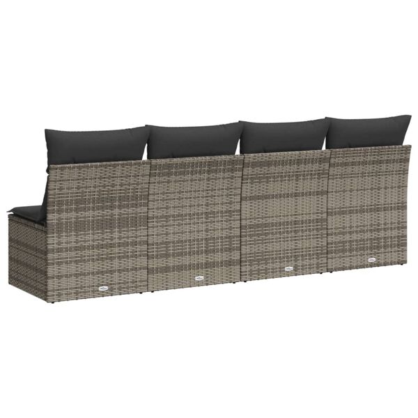 vidaXL Garden Sofa with Cushions 4-Seater Grey Poly Rattan