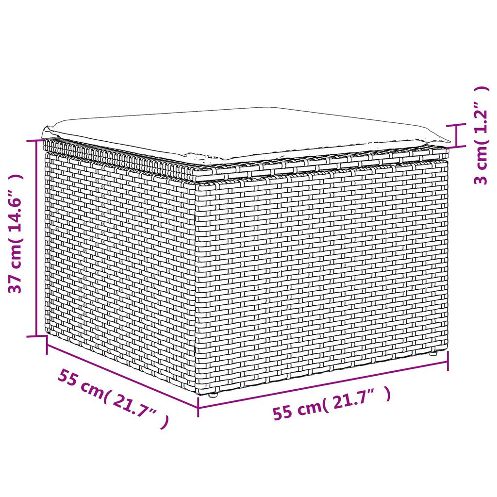 vidaXL Garden Stool with Cushion Grey 55x55x37 cm Poly Rattan