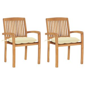 vidaXL Garden Chairs 2 pcs with Cream White Cushions Solid Teak Wood