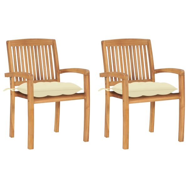 vidaXL Garden Chairs 2 pcs with Cream White Cushions Solid Teak Wood