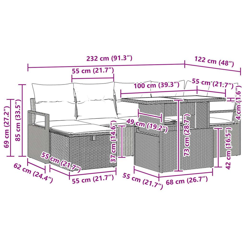 vidaXL 7 Piece Garden Sofa Set with Cushions Black Poly Rattan