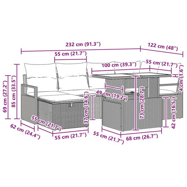 vidaXL 7 Piece Garden Sofa Set with Cushions Black Poly Rattan