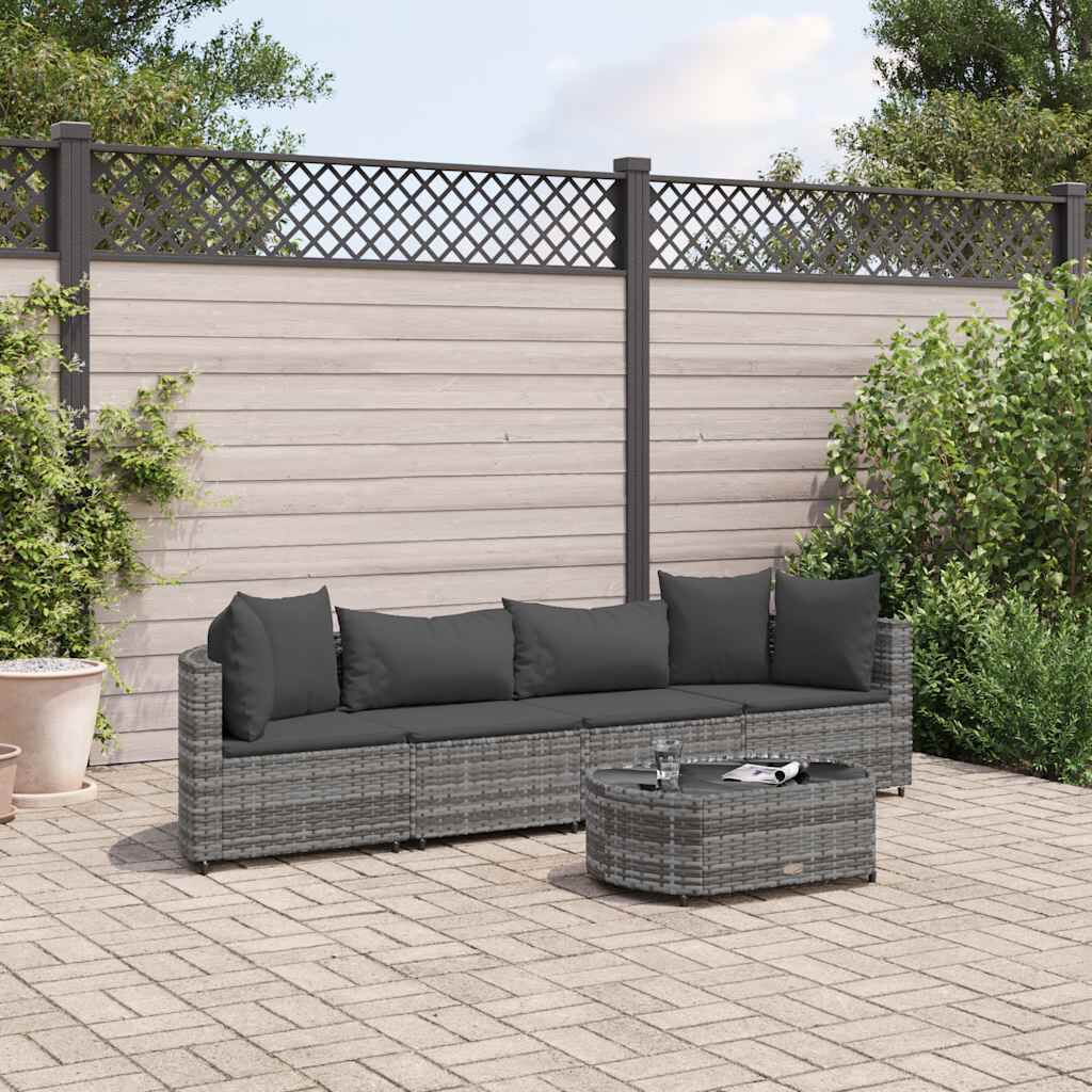vidaXL 5 Piece Garden Sofa Set with Cushions Grey Poly Rattan