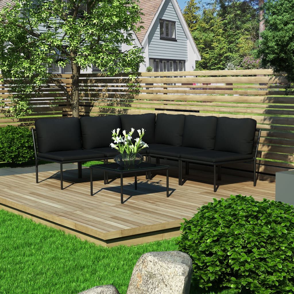 vidaXL 6 Piece Garden Lounge Set with Cushions Black PVC