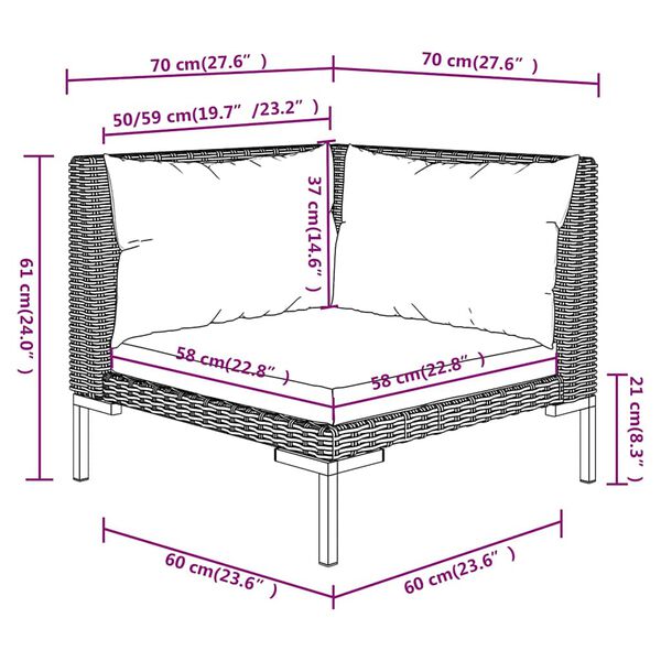 vidaXL 3 Piece Garden Lounge Set Dark Grey Half Round Poly Rattan