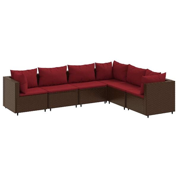 vidaXL 6 Piece Garden Lounge Set with Cushions Brown Poly Rattan