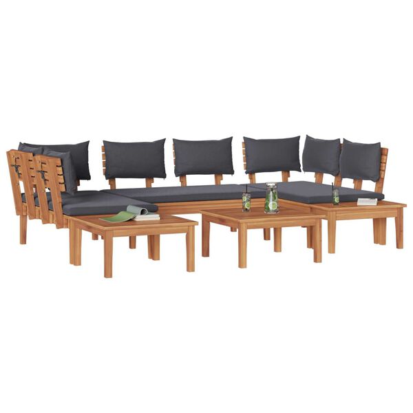 vidaXL Garden Bench Set with Cushion with Storage 4 pcs Brown and Grey