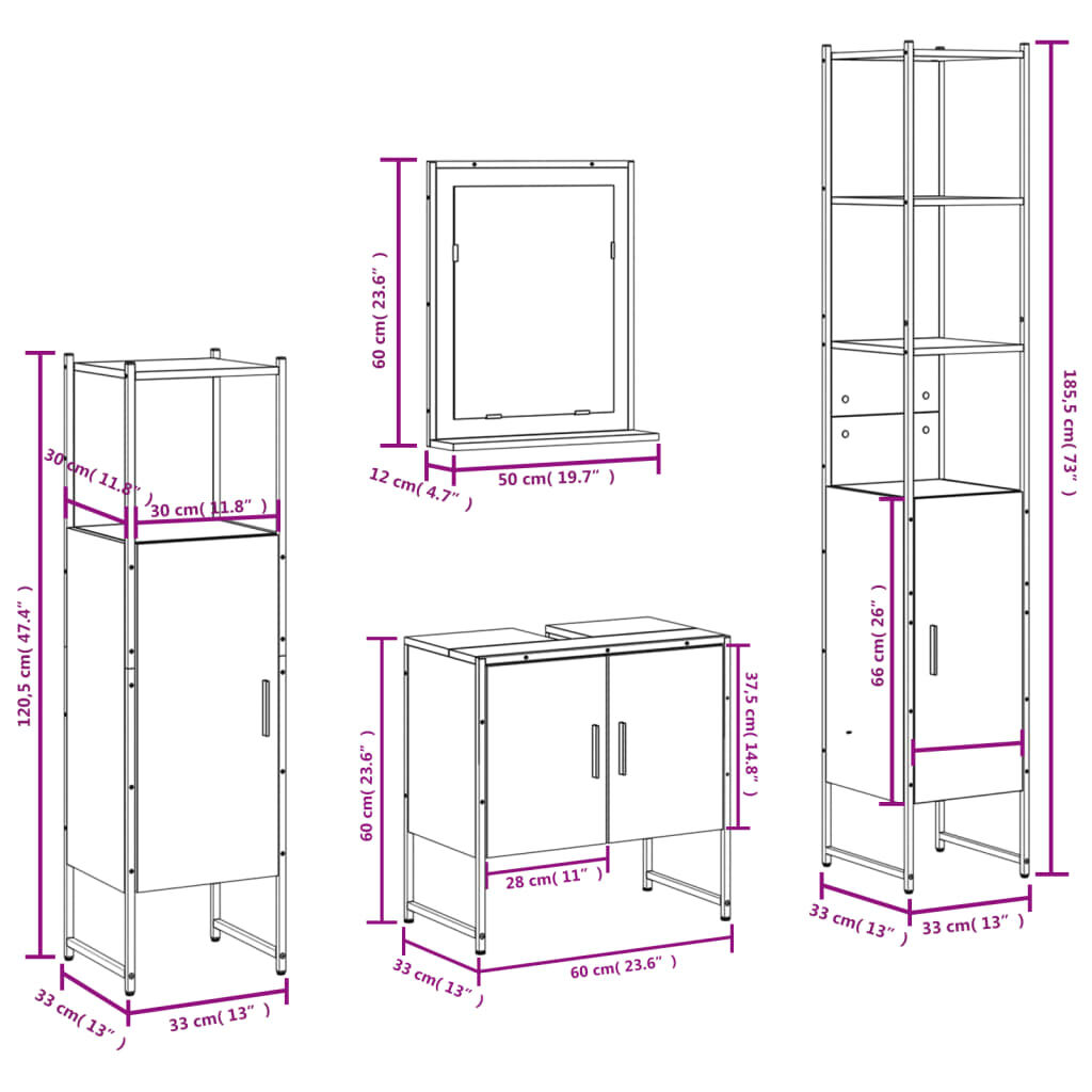 vidaXL 4 Piece Bathroom Cabinet Set Black Engineered Wood