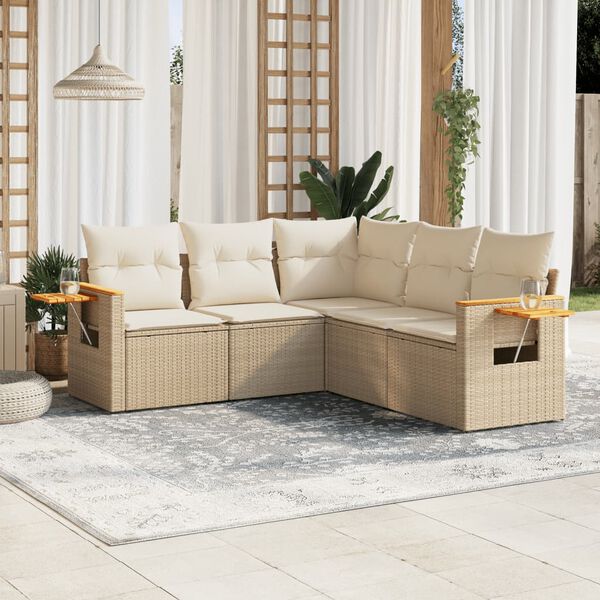 vidaXL 5 Piece Garden Sofa Set with Cushions Beige Poly Rattan