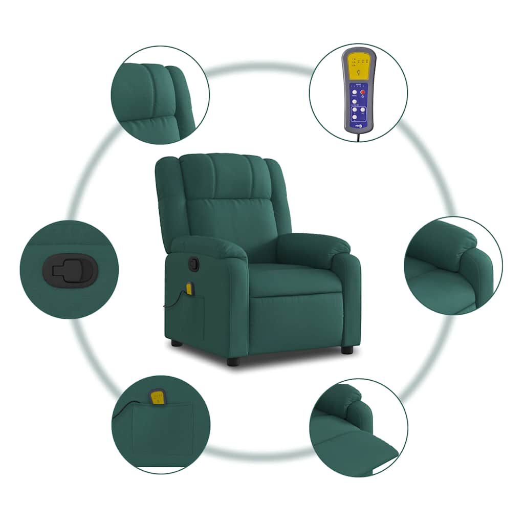 vidaXL Massage Recliner Chair Dark Green Fabric