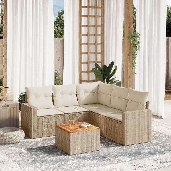 vidaXL 6 Piece Garden Sofa Set with Cushions Beige Poly Rattan
