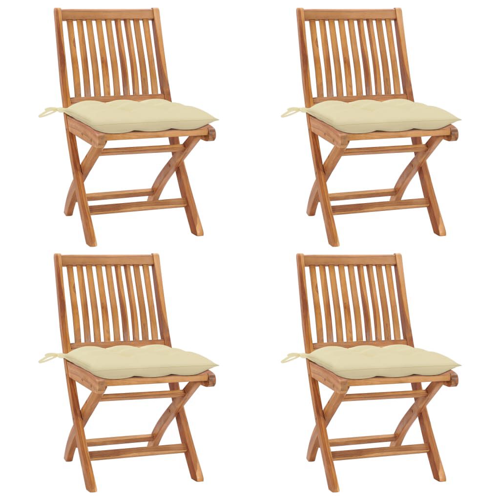 vidaXL Folding Garden Chairs with Cushions 4 pcs Solid Teak Wood
