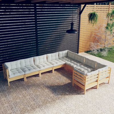 vidaXL 9 Piece Garden Lounge Set with Cream Cushions Pinewood