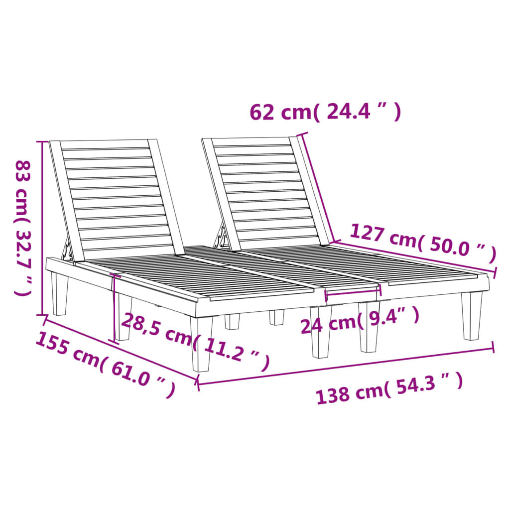 vidaXL Double Sun Lounger Black 155x138x83 cm Polypropylene