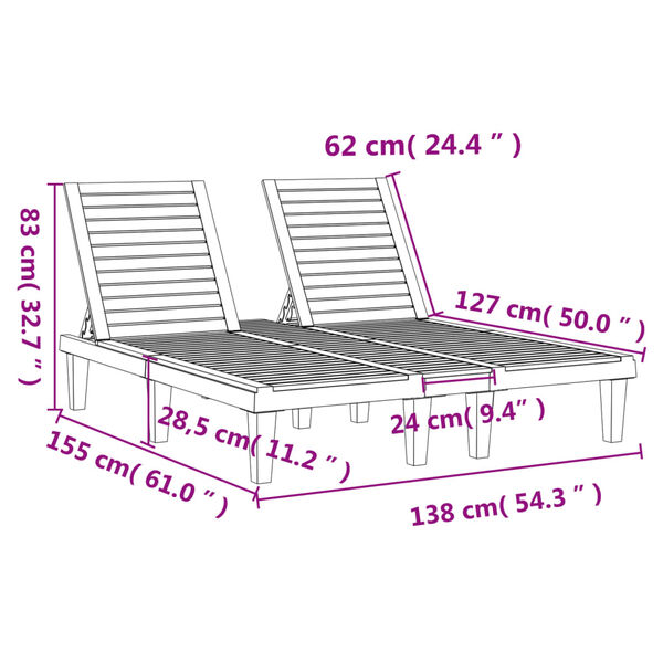vidaXL Double Sun Lounger Black 155x138x83 cm Polypropylene
