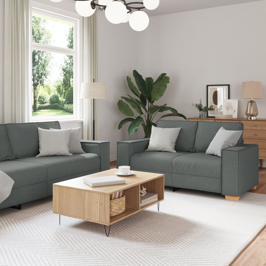 vidaXL 3 Piece Sofa Set with Cushions Dark Grey Fabric